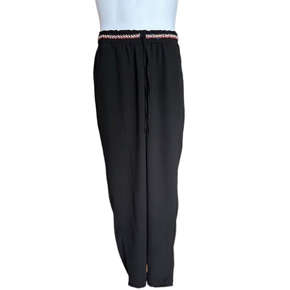 Womens H&M Divided Black Boho Embroidered Waistline Pants - Sz 6
